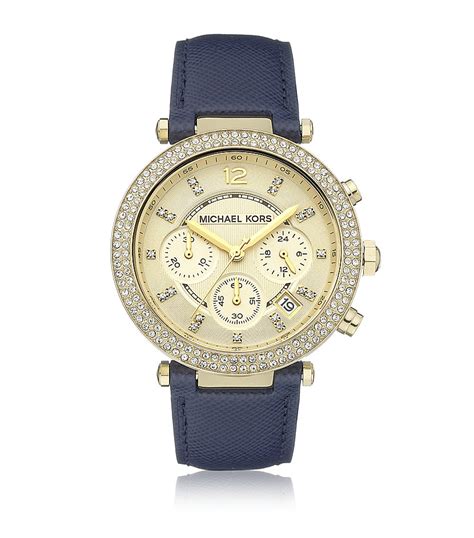 Michael Kors Women's Parker Chronograph Blue Leather Watch 